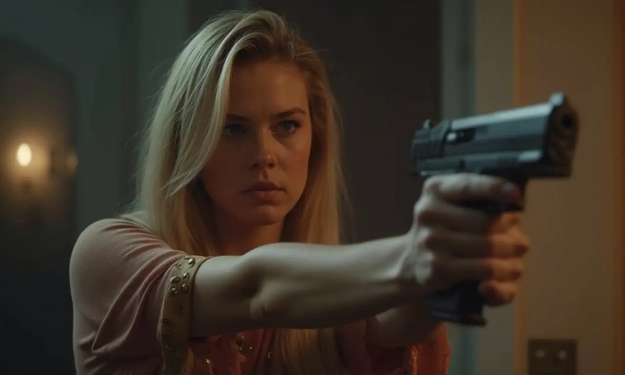 A woman holding a gun, generated by Grok